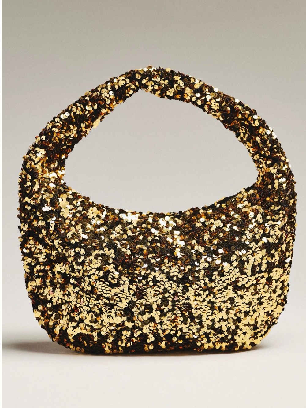 By Anthropologie Paillette Gold Sequin Crescent Shoulder Bag